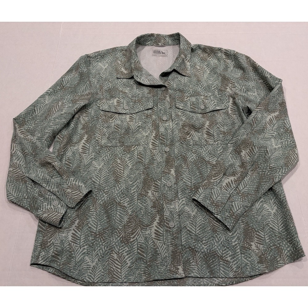 Eddie‎ Bauer Womens Button Down Shirt Long Sleeve Green Fern Print Outdoor M